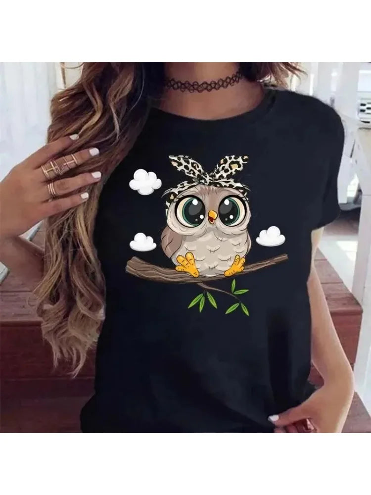 Cartoon Owl Print Women’s T-Shirt