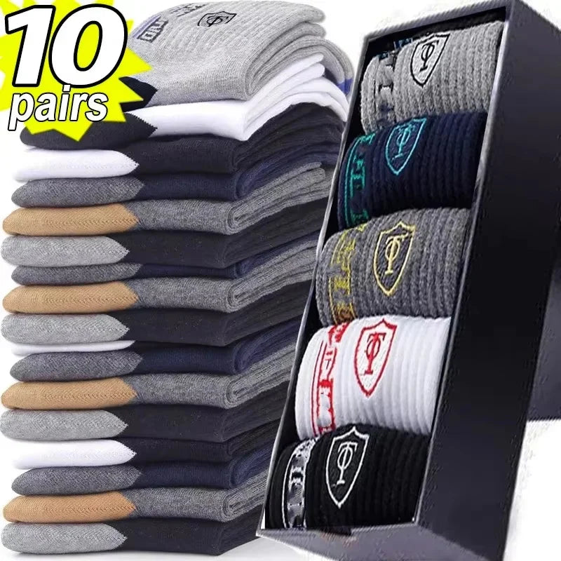 10 Pairs Men’s Breathable Cotton Sports Socks – Bamboo Fiber, Sweat-Absorbing, Deodorant Business Socks
