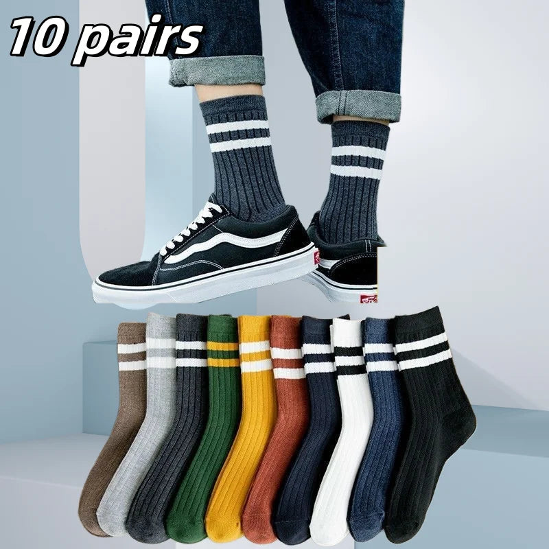 10 Pairs Men’s Breathable Cotton Sports Socks – Bamboo Fiber, Sweat-Absorbing, Deodorant Business Socks