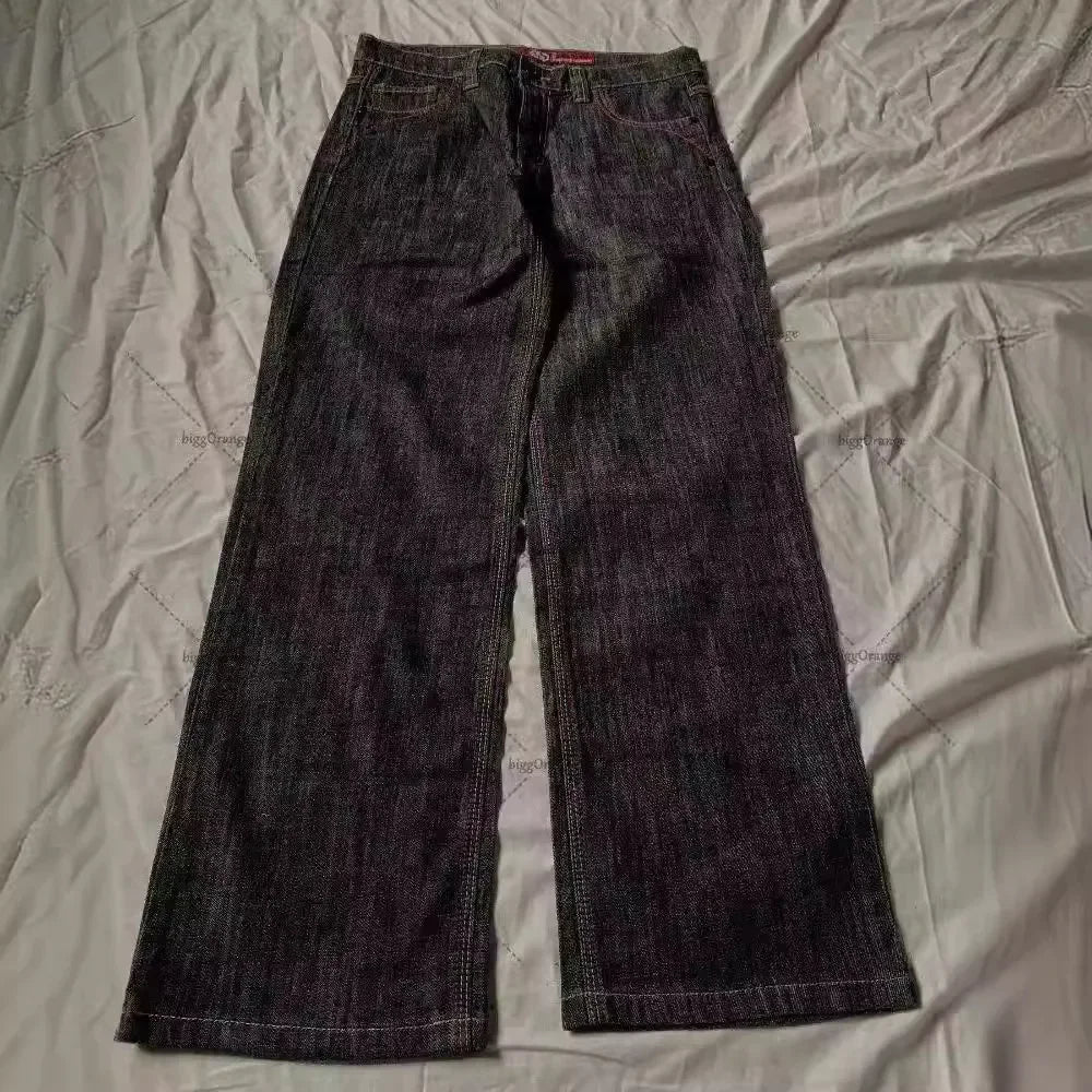 Embroidered Black Loose Jeans