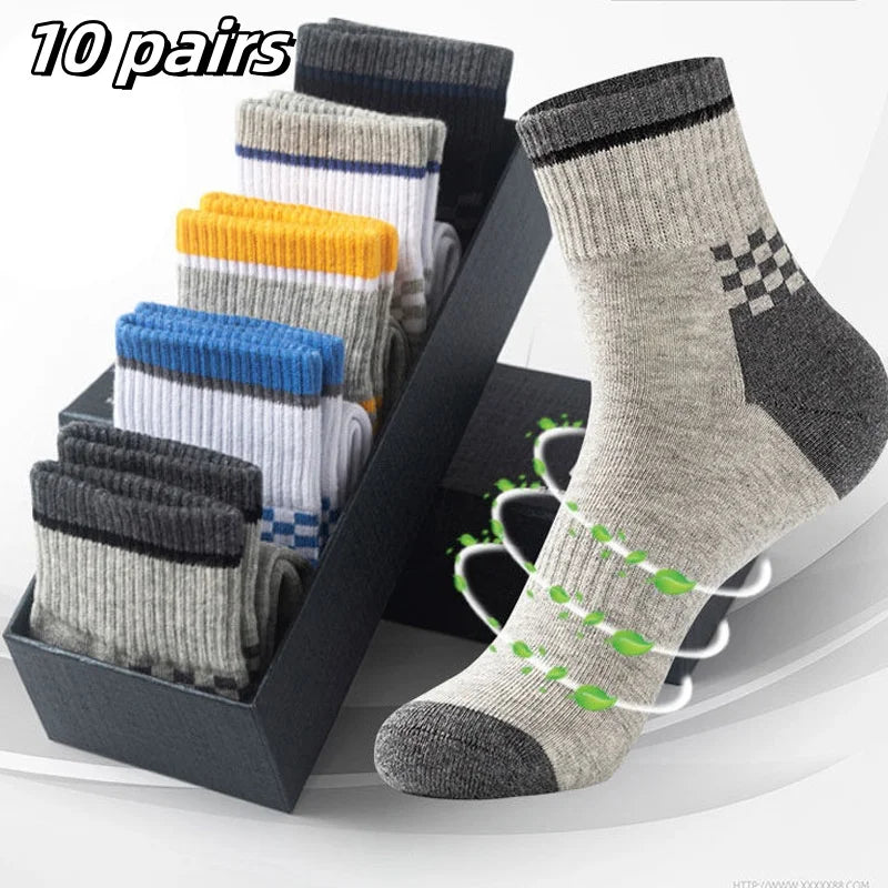 10 Pairs Men’s Breathable Cotton Sports Socks – Bamboo Fiber, Sweat-Absorbing, Deodorant Business Socks